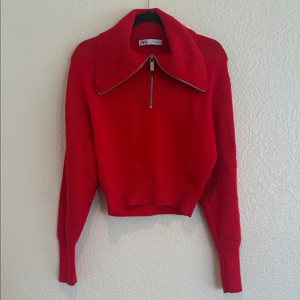 Zara Red Quarter Zip Sweater